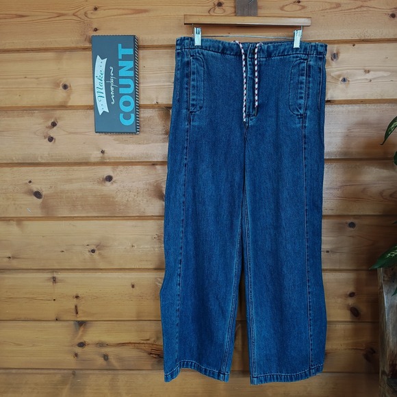 Pilcro Denim - Anthropologie Pilcro Barrel Wide Leg Drawstring Denim Jeans Boho Coastal Size 28